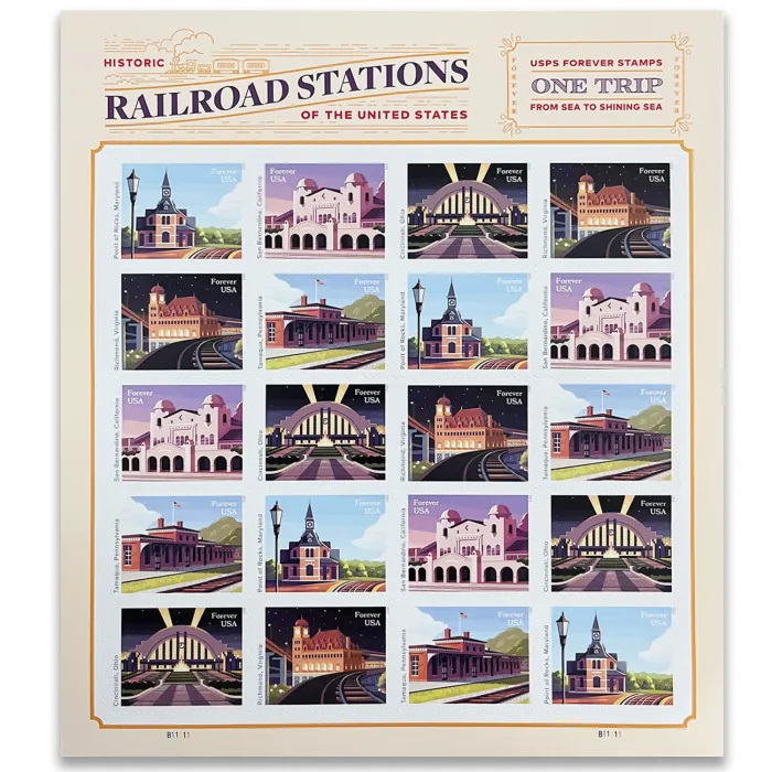 2023 Railroad Stations Stamps 100 PCS